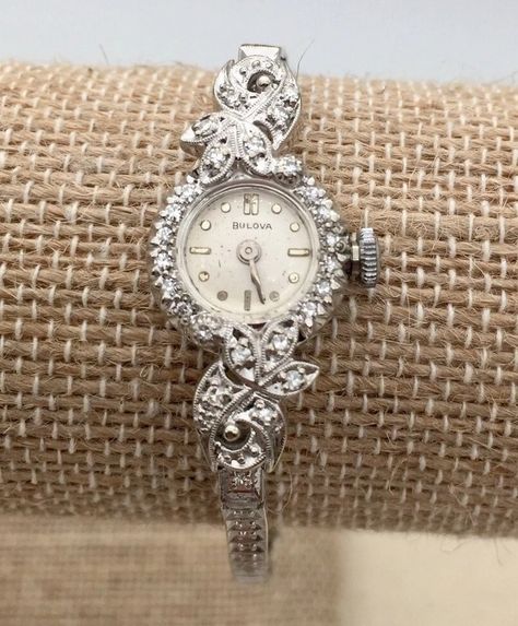 14K White Gold BULOVA Diamond LADIES WATCH 16 Grams - Etsy Bulova Watches Women, Safety Chain, Women Wrist Watch, Ladies Watch, Diamond Watch, Wrist Watches, Watches Jewelry, Vintage Jewellery, Watch Band