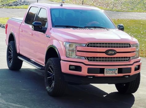 Pink And Black Truck, Pink Pickup Truck, Pink Ford Truck, Pink Lifted Trucks, Pink Chevy Trucks, Pink Trucks, Truck Paint Jobs, Lifted Ford Truck, Pink Cars