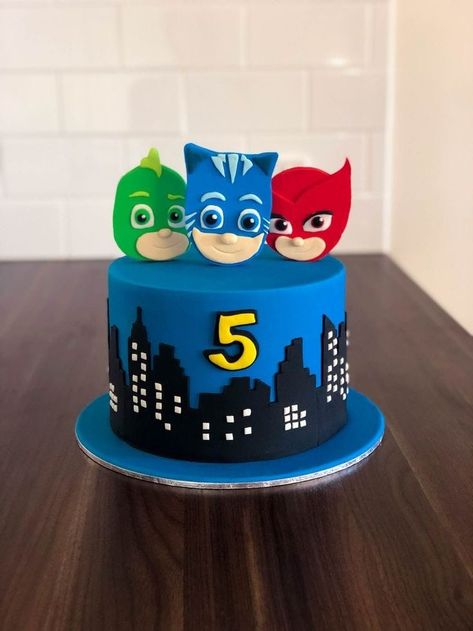 Pjs Mask Cake, Pjmasks Birthday Party Ideas Boy, Pj Mask Cake Ideas, 4th Birthday Cakes For Boys, Catboy Cake, Pj Mask Birthday Cake, Pjmasks Cake, Blaze Birthday Cake, Pj Mask Cake