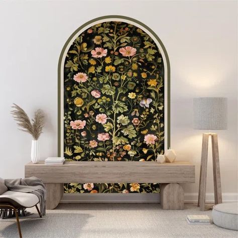 Vintage Floral Decal Removable | Wayfair Art Accent Wall, Accent Wall Art, Peel And Stick Mural, Botanical Floral Art, Grand Art Mural, Botanical Wallpaper, Wallpaper Removable, Nature Indoors, Trendy Wall Art