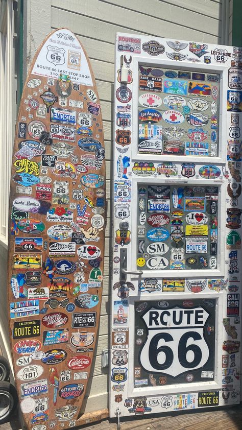 Surfboard With Stickers, Surfer Wallpaper, Surfer Life, Surfboard Stickers, California Life, Sticker Aesthetic, Aesthetic Wall Art, Santa Monica California, Sticker Wall