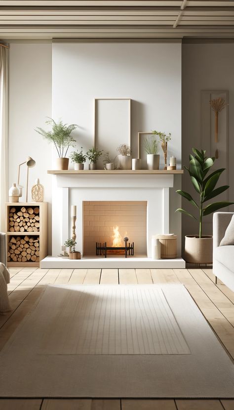 🔥 21 Jaw-Dropping Fireplace Decor Ideas You Need to Try Right Now! 🌟 Small Fireplace Living Room, Minimalist Fireplace Decor, Cheap Couches, Scandinavian Fireplace, Christmas Trees White, Fireplace Decor Ideas, Simple Rug, Master Addition, Minimalist Fireplace