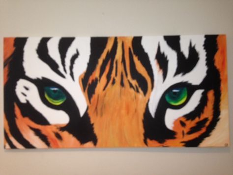 Rachel's Painting Easy Tiger Painting On Canvas, Tiger Painting Acrylic Easy, Simple Animal Paintings, Tiger Painting Acrylic, Tiger Canvas Painting, Hippie Painting Ideas, Animal Canvas Paintings, Tiger Painting, Hippie Painting