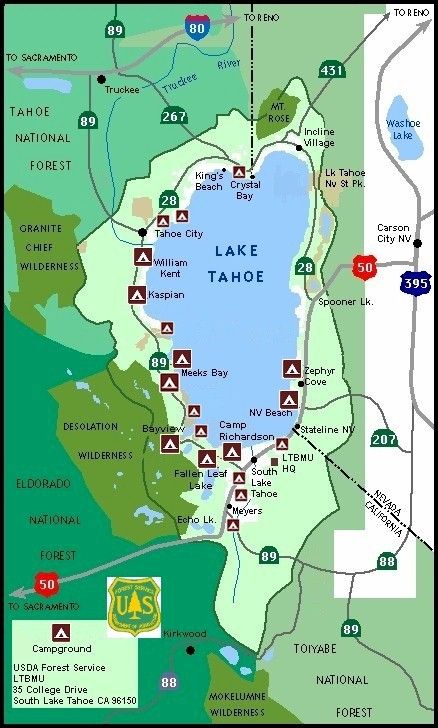 Lake Tahoe Basin Map and links to hiking trails Tahoe Camping, Lake Tahoe Camping, Lake Tahoe Trip, Tahoe Trip, Lake Tahoe Vacation, Camp Lake, Lake Village, Tahoe City, Reno Tahoe