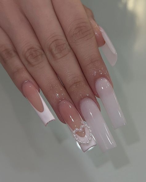 ig: nailsbyzairaa White Nails Set, Acrylic Nails Milky White, Milky White Nails Aesthetic, Milky White Long Nails, Milky White Nails Charms, Press On Nails Milky, Milky White Nails, Nails Set, Milky White