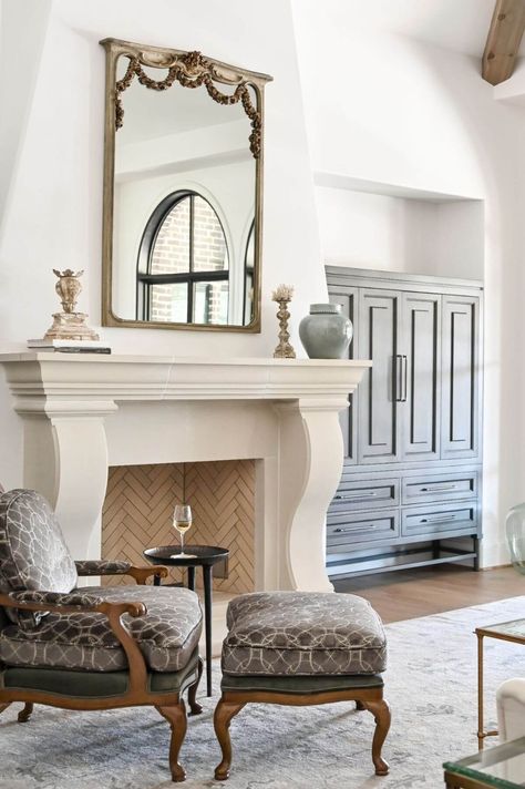 French Provincial Fireplace Mantels, French Provincial Fireplace, French Fireplace Surround, Modern French Country Decorating, Modern French Interiors, French Country Fireplace, Modern French Home, French Decorating Ideas, French Bedrooms