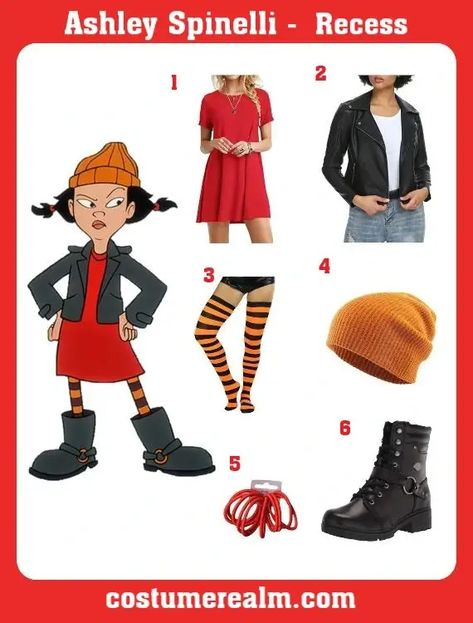 How To Dress Like Ashley Spinelli Costume Guide For Cosplay & Halloween Ashley Spinelli Costume, Spinelli Recess Costume, Recess Costumes Halloween, Tj And Spinelli Costume, Recess Characters Costume, Red Dress Costume Ideas, Spinelli Costume, Cartoon Fancy Dress, Cartoon Halloween Costumes