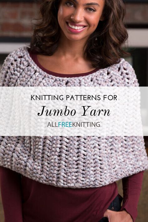 I never know what to do with jumbo weight yarn... that's why lists like this are handy. Jumbo Yarn Patterns, Chunky Yarn Patterns, Easy Knit Blanket, Easy Knit Hat, Extreme Knitting, Super Scarf, Yarn Patterns, Jumbo Yarn, Easy Knitting Projects