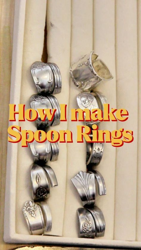 Spoon Rings Diy Tutorials, Utensil Jewelry, Penny Decor, Cutlery Crafts, Make Spoon Rings, Spoon Jewelry Diy, Flatware Crafts, Silver Spoon Bracelet, Silver Spoon Jewelry