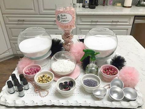 Create a Bath Bomb Activity Station at Your Next Party - Ritzy Parties Pink Pamper Party, Dollar Tree Spa Party, Pamper Mommy To Be Party, Activity Stations For Kids Party, Barbie Birthday Party Activities For Kids, Pamper Party For Women, Barbie Party Activities, Barbie Spa Birthday Party, Spa Themed Birthday Party