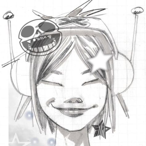 Gorrilaz Style Art, Gorillaz Inspired Art, Noodle Drawing Gorillaz, Gorillaz Drawing Style, Jamie Hewlett Sketches, Annoyed Pose Reference, Cartoon Art Ideas, Gorillaz Sketch, Gorillaz Drawing