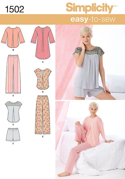 S1502 Misses' Pants or Shorts & Nightshirt or Top | Easy ★ Nightshirt Pattern, Pajama Pattern, Sewing Lingerie, Dress Making Patterns, Simplicity Sewing, Easy Sewing Patterns, Burda Style, Simplicity Sewing Patterns, Simplicity Patterns