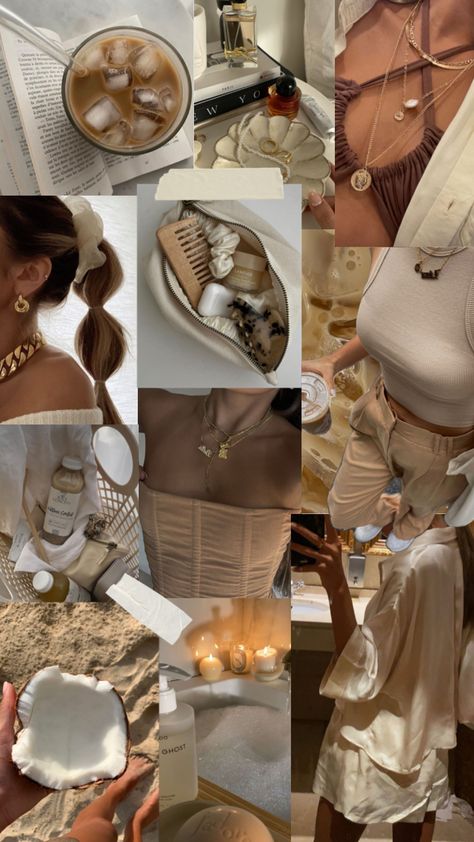 Caramel girl aesthetic #fashionboard #vibes #aesthetic #collage #caramelgirl #caramelaesthetic #coffeeaesthetic #jewelry #jewellery #vanillagirl #vanillagirlaesthetic Caramel Girl Aesthetic, Bath With Candles, Collages Aesthetic Vintage, Tray Aesthetic, Coffee Hair, Satin Pyjamas, Jewellery Tray, Perfume Jewelry, Braces Colors