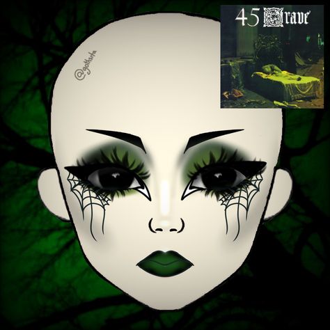 Green Gothic Makeup, Green Goth Makeup, 45 Grave, Goth Eye Makeup, Makeup Drawing, Makeup Face Charts, Swag Makeup, Alternative Makeup, Winter Makeup