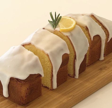 Lemon Loaf Aesthetic, Loaf Cake Aesthetic, Pretty Baked Goods, Lemon Cake Aesthetic, Lemon Pound Cake With Glaze, Iced Lemon Loaf, Glaze Frosting, Mini Loaf Cakes, Vanilla Pound Cake