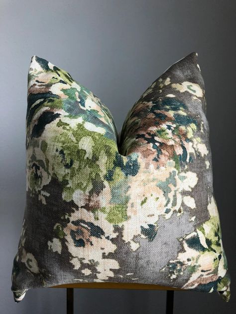 Greige Floral With Greens and Blues Pillow Cover - Etsy Green Pillows Living Room, Hot Pink Throw Pillows, Green Accent Pillow, Green Couch, Pink Throws, Pink Throw Pillows, Blue Pillow Covers, Green Sofa, Floral Pillow Cover