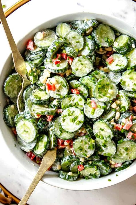 Creamy Cucumber Salad - Carlsbad Cravings | Kitchn Cucumber Salad Dressing, Cucumber Salad Recipe, Easy Salad Dressing, Creamy Cucumber Salad, Mini Cucumbers, Carlsbad Cravings, Creamy Cucumbers, Grape Salad, Cucumber Recipes Salad