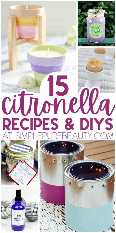 We've compiled a list of 15 DIY citronella candles, sprays, bracelets, and more for keeping insects outside of your comfort zone. Great for summer! If you're looking for a natural way to get rid of bugs, you're going to love this list of DIY options. Stop using harsh chemicals and make your own citronella recipes instead. Bug bracelets, sprays, and homemade candles are just a few of the simple DIY projects you can do at home. #cintronella #bugfree #bugspray #summerrecipes #keepbugsaway Diys For Summer, Diy Citronella Candles, Homemade Citronella Candles, Mason Jar Citronella Candles, Mosquitoes Repellent, Bug Repellent Candles, Essential Oil Bug Repellent, Citronella Torches, Diy Citronella