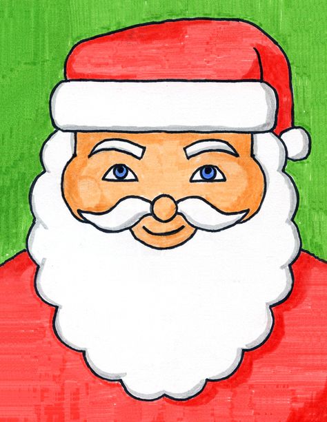 Here’s how to draw Santa face, with a simple step by step tutorial. It’s a pretty symmetrical drawing, which keeps it easy for young artists. Easy Santa Drawing, Santa Claus Drawing Easy, Draw Santa, Santa Claus Drawing, Winter Drawing, How To Draw Santa, Winter Drawings, Art Projects For Kids, Christmas Paintings On Canvas