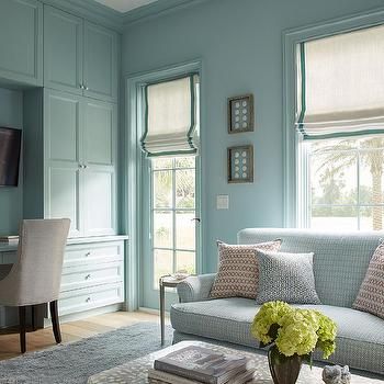 Duck Egg Blue Paint Colors - Transitional - Kitchen - Benjamin Moore Wythe Blue Robins Egg Blue Living Room, Robins Egg Blue Bathroom, Robins Egg Blue Paint, Light Blue Pillows, Blue Headboard, Blue Wall Colors, Blue Accent Chairs, Robin Egg Blue, Blue Paint Colors