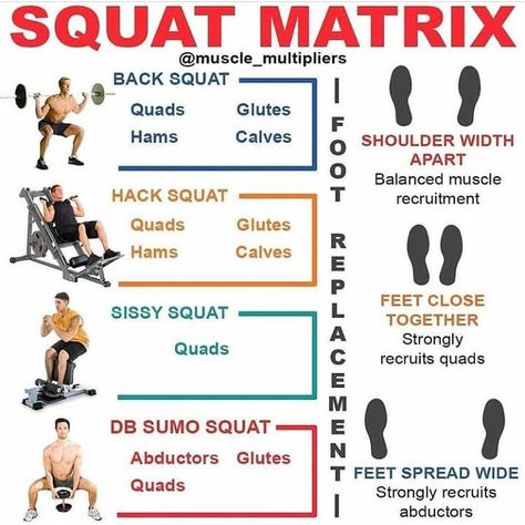 Squat matrix. Did you know these squat variations? Follow @diet_gym_tips Credits @muscle_multipliers #musclebuilding #musclegrowth #gainingmuscle #bodybuilding #buildmuscle #musclegain #protein #squat #deadlift #workout #abs #diet #fatloss #ripped #fitspo #squatvariation #squatgirl #squatguide #squatdeep #squatclean #squatworkout #squatspo #squatchallenge #girlwholifts #girlswhosquat #workoutoftheday #workouttechniques #workoutnutrition Deadlift Workout, Chris Powell, Emom Workout, Chest Workout At Home, Abs Diet, 6 Pack Abs Workout, Squat Variations, Best Leg Workout, Weighted Squats