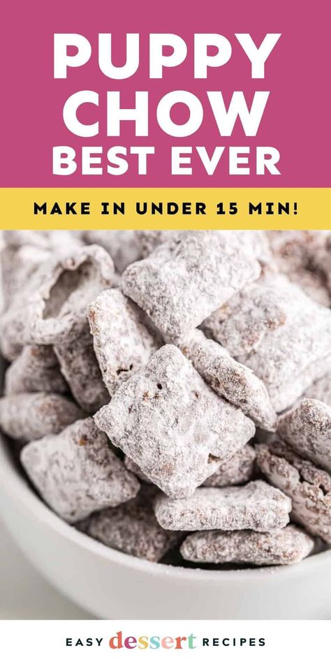 This Puppy Chow is a sweet and crunchy snack mix made with Chex cereal, chocolate, peanut butter, and powdered sugar. It’s a nostalgic treat that’s perfect for any time of day! Pop over to my site for this easy dessert recipe!