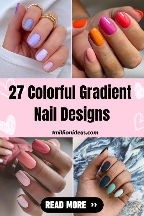 Gradient nails are taking the Internet by storm and we just can’t get enough of it. This nail trend is cute, colorful,… Nail Color Gradient, Bright Gradient Nails, Fall Nail Gradient, Colorful Gradient Nails, Colour Gradient Nails, Ombre Different Color Nails, Gradient Short Nails, Gradient Summer Nails, Multiple Nail Color Ideas