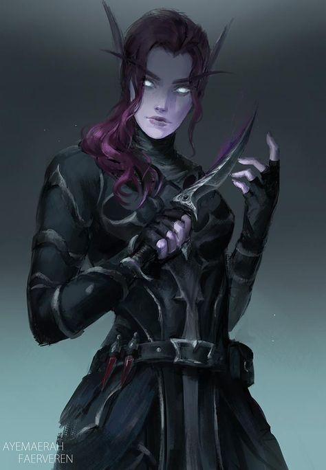 Female elf darkelf purpleskin whiteeyes blueeyes rogue dagger poison purplehair longhair Akali League Of Legends, Female Elf, Elf Art, Warcraft Art, Heroic Fantasy, Roleplay Characters, Fantasy Races, Dungeons And Dragons Characters, Dnd Art