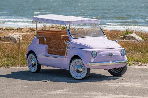 1971 Fiat Jolly Stunning Recreation Hand Built in Italy Stunning Violet with Wicker Seats Now available at Carriage House Motor Cars is this stunning 1971 Fiat Jolly. It has recently undergone a... Fiat Jolly, Beach Rides, Greenwich Connecticut, Beach Cars, Tiny Cars, Wicker Picnic Basket, Pink Car, Carriage House, Ex Libris