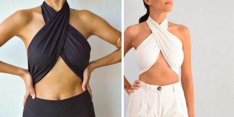 Into Clothes, Simple Scarf, How To Wear Scarves, Halter Neck Top, Yoga Tops, One Shoulder Tops, Long Scarf, The Trend, Hottest Trends