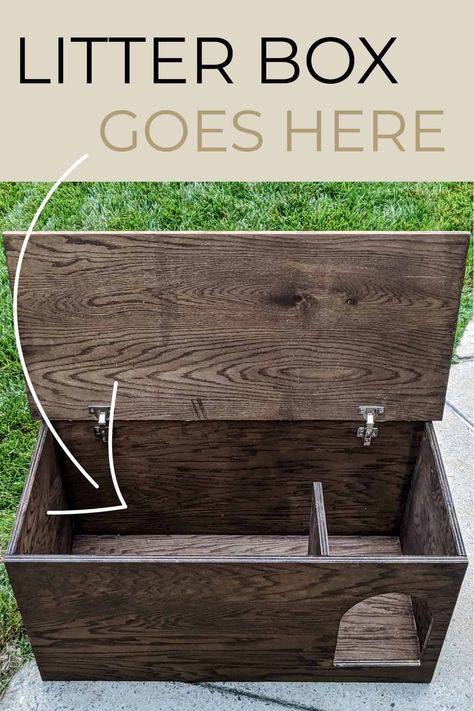 Corner Cat Litter Box Ideas, Diy Litter Box Enclosure Top Entry, Litter Enclosure Diy, Furniture Litter Box For Cats, Bench Litter Box Enclosure, Bench Cat Litter, Catbox Solutions Diy, Cat Litter Box Ideas To Keep Dogs Out, Cat Litter Bench Diy