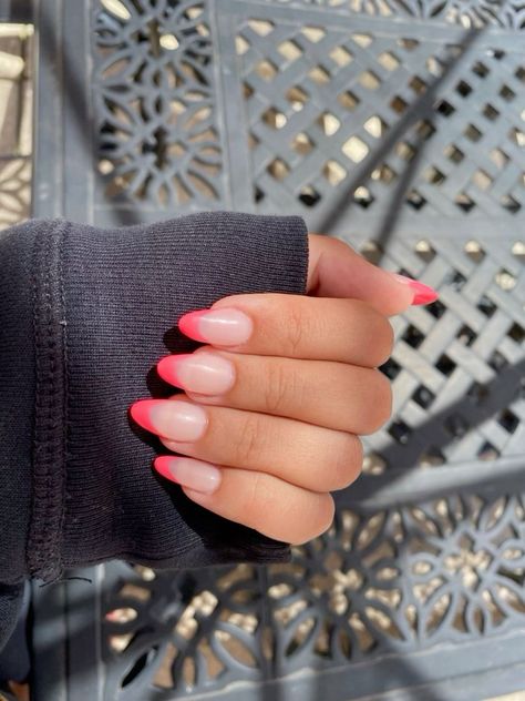 There's a new beauty trend taking over Instagram and it's absolutely stunning. Say hello to "quartz nails". Nails Coral French Tip, Coral Nail French Tips, Coral Tips Acrylic Nails, Nail Ideas Almond Shape Fall, Colored French Tip Acrylics, Coral Orange French Tip Nails, Preppy Nails Summer French Tip, Bright Summer Nails French Tips, Oval Nails Summer Designs