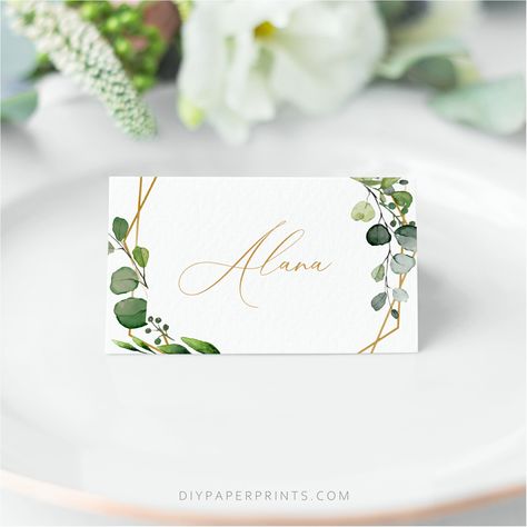 Greenery Place Cards, Wedding Templates, Printable Guest Name Cards, Wedding Place Cards template, Eucalyptus, AMY by DIYPaperPrints on Etsy Eucalyptus Place Cards, Eucalyptus Name Card, Wedding Dinner Place Cards, Guest Cards Wedding, Place Card Template Free Printable, Guest Name Cards Wedding, Guest Names On Table, Diy Wedding Name Place Cards, Name Table Cards