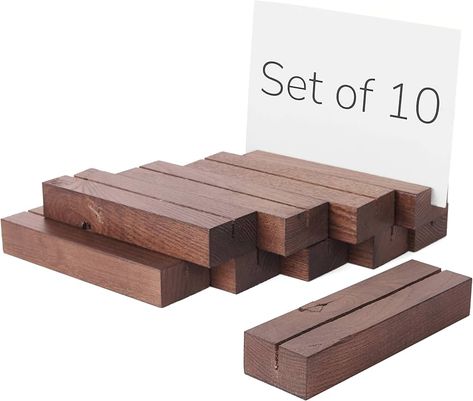 Amazon.com: TOROS store 10 Pack Wood Place Card Holder - Brown Wooden Table Number Holders , Name Place Cards Stand , Events Party Tabletop Sign Stands , Wedding & Birthday Stands for Photos, Pictures & Postcard : Home & Kitchen Fall Table Numbers Wedding, Place Card Holders Diy, Wooden Place Card Holders, Wood Place Card Holders, Gold Plastic Plates, Wooden Table Numbers, Table Number Holders, Wedding Name Cards, Place Card Holder