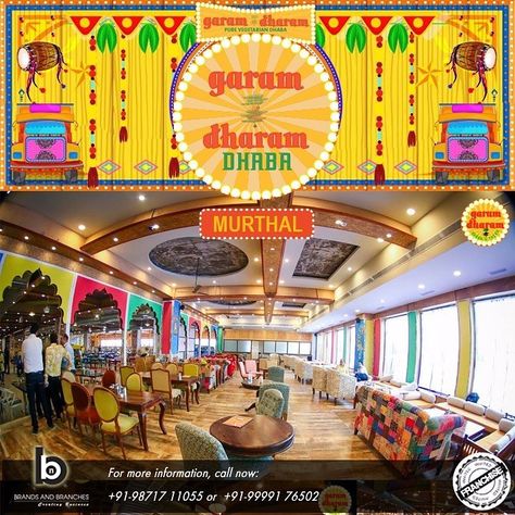 Did you visit Garam Dharam Dhaba in #murthal ? Call us for Franchise !! Punjabi Dhaba Design Ideas, Dhaba Interior, Shops Designs, Theme Restaurant, Cafe And Bar, Mehendi Decor, Restaurant Themes, Franchise Opportunities, Food Business