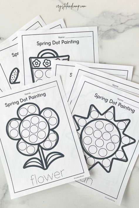 Flower Dot Art Printable, Flower Do A Dot Printables Free, Spring Do A Dot Printables Free, Preschool Dot To Dot Printables Free, Spring Dot Marker Printables Free, Spring Preschool Printables, Spring Dot Art, Spring Worksheets Preschool Free, Preschool Spring Coloring Pages Free Printables