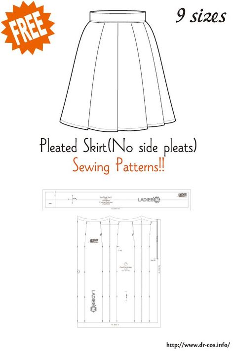 Pleats Skirt Pattern, Pleated Skirt Pattern, Skirt Patterns, Japanese Sewing Patterns, Free Sewing Patterns, Japanese Sewing, Diy Clothes Design, Patterns Sewing, Dress Making Patterns