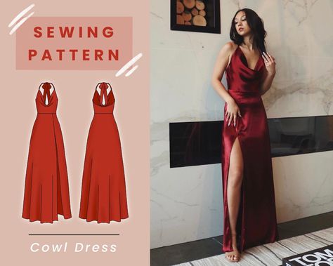 Prom Dress Pattern, Gown Sewing Pattern, Cowl Dress, Clothes Making, Couture Mode, Sewing Design, Diy Sewing Clothes, Clothes Sewing, Clothes Sewing Patterns