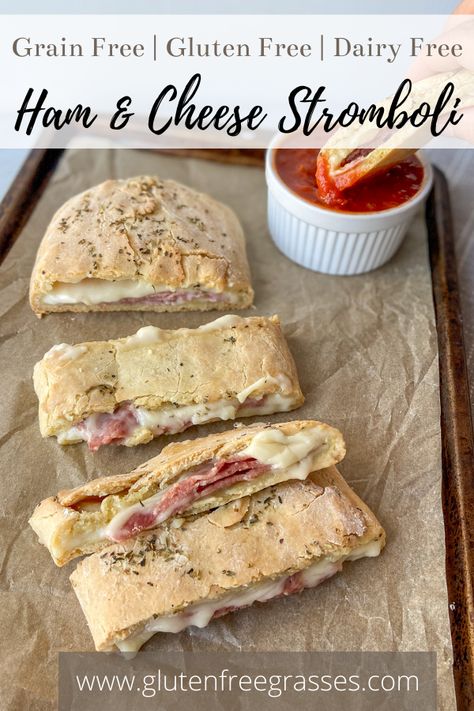 Gluten Free Stromboli Dough, Dairy Free Ham Recipes, Gluten Free Stromboli, Ham And Cheese Stromboli, Stromboli Dough, Juicy Ham, Cheese Stromboli, Dairy Free Cheese, Homemade Dough