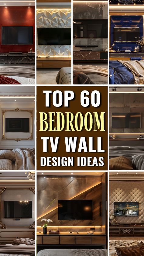 Discover the ultimate collection of bedroom TV wall design ideas that seamlessly blend modern luxury, minimalist aesthetics, and practical storage solutions. Whether you're working with a lavish space or a cozy nook, our top 60 curated designs offer endless inspiration for every taste. From sleek modern simplicity to opulent luxury, and space-saving ideas perfect for small spaces, these bedroom TV wall designs are more than just a trend—they're a lifestyle upgrade. Bedroom Tv Wall Ideas Modern Luxury, Entertainment Center Ideas For Bedroom, Media Wall Bedroom Ideas, Bedroom Tv Wall With Fireplace, Bedroom Entertainment Wall, Primary Bedroom Tv Ideas, Master Bed Tv Wall, Mounted Tv In Bedroom Decor, Cheap Tv Wall Ideas