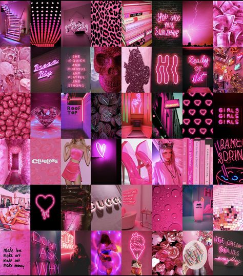 Collage Wallpapers, Pink Collage, Wallpaper Collage, Collage Kit, Wallpaper Cave, Neon Lights, Pink And Black, Wall Collage, Neon Pink