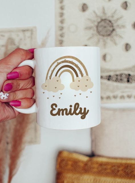 Mug Sublimation Ideas, Cup With Name, Mug Drawing, Personalized Photo Mugs, Rainbow Mug, Personalized Coffee Cup, Rainbow Coffee, Sublimation Ideas Projects Inspiration, It Was Written