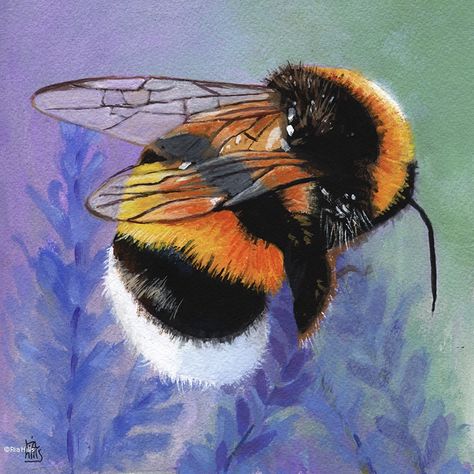 bumblebee by Ria Hills, Gouache, 7 x 7 Bumblebee Painting, Future School, School Art, Flowering Trees, Gouache Painting, Painting For Kids, Paintings For Sale, Bumble Bee, Art School