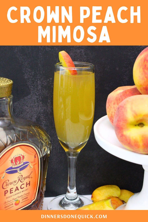 Enjoy a refreshing Crown Peach Mimosa, perfect for brunch or any special occasion! Made with Crown Royal Peach whiskey, this cocktail blends peach flavors and sparkling prosecco for a delightful drink. Easy to make and incredibly delicious, it’s a crowd-pleaser that adds a fruity twist to the classic mimosa. Impress your guests with this unique and tasty beverage. Click to get the full recipe and mix up your own Crown Peach Mimosa! Crown Peach Mixed Drinks, Peach Mimosa Recipe Champagne, Fruity Mimosa Recipe, Flavored Mimosa Recipe, Crown Peach Drinks Recipes Cocktails, Peach Crown Royal Drink Recipes, Crown Peach Drinks, Crown Royal Peach Drinks Recipes, Peach Mimosa Recipe