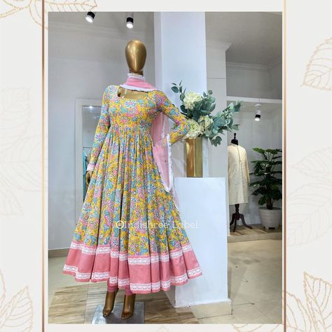 Indishree Label on Instagram: “Sold out Pastel Floral Linen Anarkali Set . . . . . . . . . . . . . . . . . . . . . . . . . . . . . #yellow #bridalstyle #bridalshower…” Pastel Floral Dress Long, Eid 2024, Pastel Floral Dress, Patiyala Dress, Long Gown Design, Anarkali Dress Pattern, Long Dress Design, Yellow Floral Dress, Fancy Dresses Long