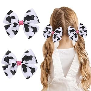 White Hair Clips, Cute Cow Print, Black White Hair, Bow Ideas, Bows For Girls, Hair Cute, Bows Hair, Bow Hair Accessories, Hair Accessories Clips