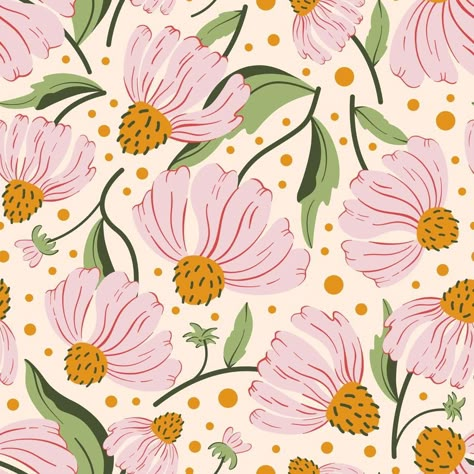 Wild Flower Print Pattern, Pink Floral Background, Wildflower Pattern, 60s Floral Pattern, Flower Print Pattern, Lotus Seamless Pattern, Wildflower Baby Shower, Seamless Floral Pattern Vector, Floral Seamless Pattern