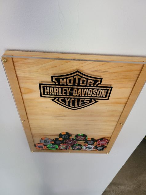 Harley Poker Chip Display Case Harley Davidson Chip Display, Harley Poker Chip Display, Poker Chip Display, Chip Display, Harley Davidson Crafts, Acrylic Holders, Poker Chip, Motor Harley Davidson Cycles, Poker Chips