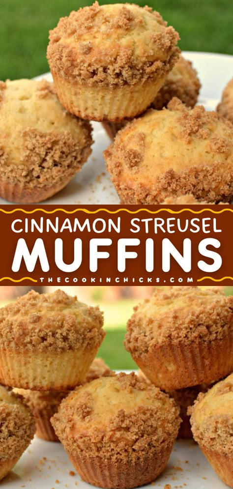 An easy fall recipe in 30 minutes! It's a perfect morning breakfast recipe. Moist with a mouthwatering cinnamon crumb topping, these cinnamon muffins will have you going back for more! Enjoy these homemade cinnamon streusel muffins as an afternoon snack idea, too! Baking Snacks, Best Breakfast Muffins, Easy Cinnamon Muffin Recipes, Cinnamon Crunch Muffins Recipe, Cinnamon Streusel Muffins Easy, Healthy Cinnamon Muffins, Cinnamon Muffins Streusel, Easy Breakfast Ideas Quick, Muffins Recipes Easy