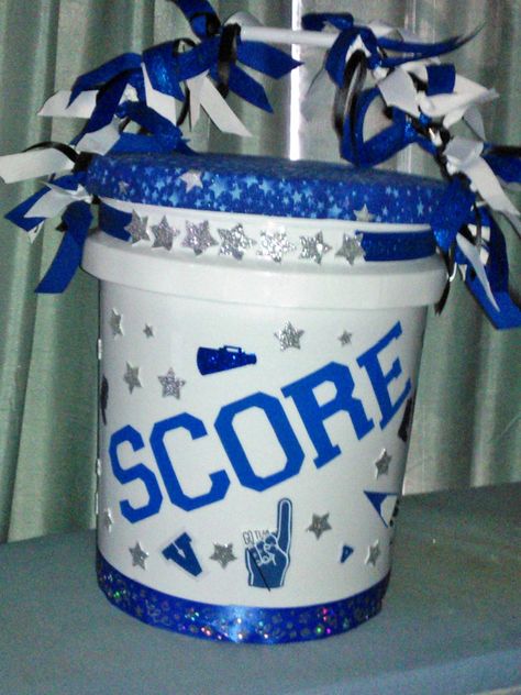 cheer buckets Cheer Stunts Basket Toss, Cheer Captain Ideas, Cheer Buckets Ideas, Basket Toss Cheerleading, Cheer Buckets Seats, Cheerleading Allstar, Cheerleading Diy, Cheer Buckets, Cheer Crafts